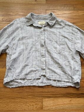 Thread & Supply Striped Light Gray Button-Up Linen Shirt Size S